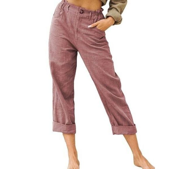 UDEAR Burgundy Stretch Waist Folded Hem Pocket Crop Pants Size 2X - Picture 1 of 1
